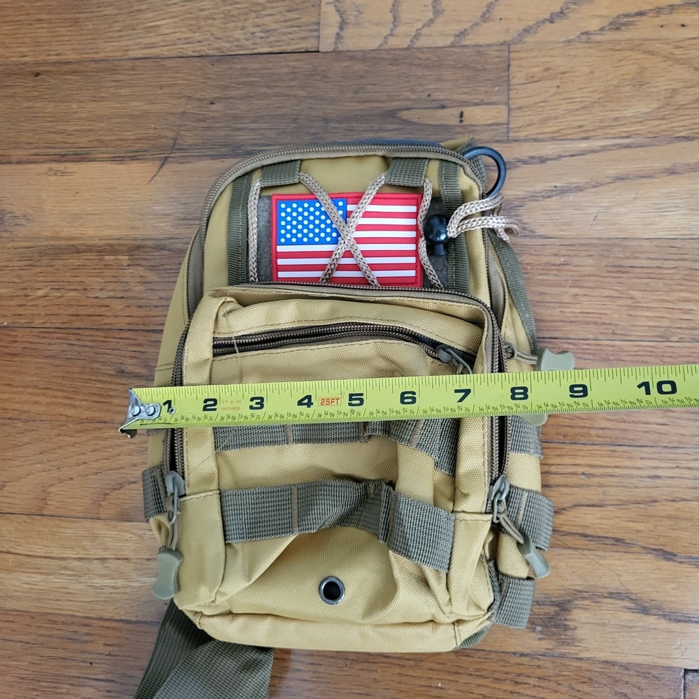 Small Tan Slingback‎ Backpack Tactical Military Style Hunting Camping Hiking - Picture 7 of 8